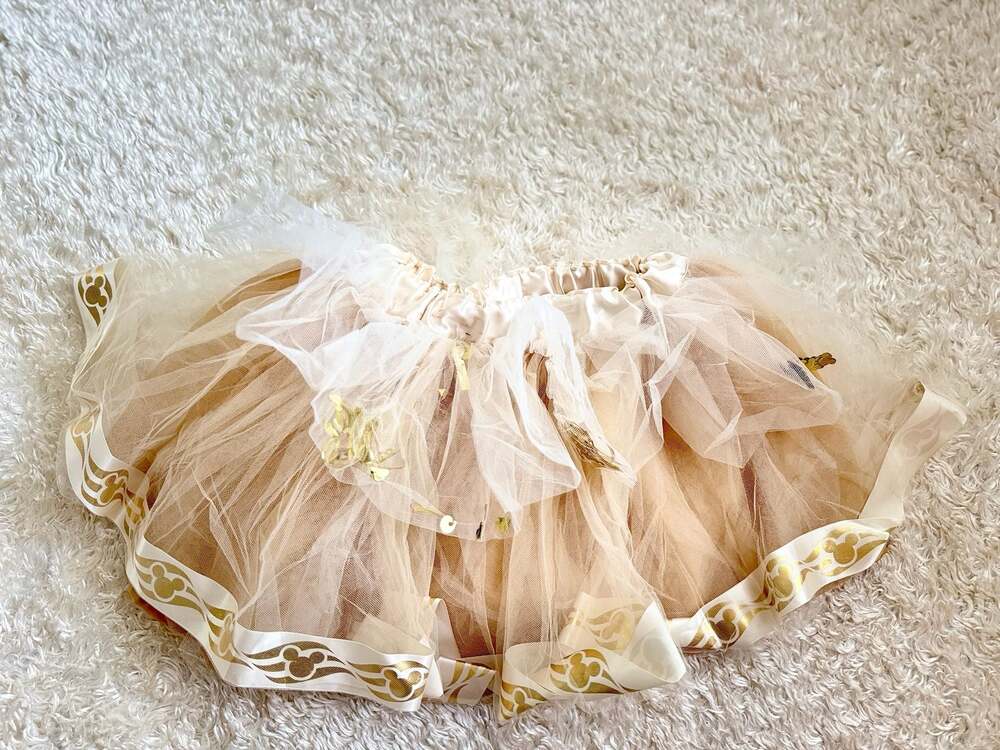 Disney Cruise Line Gold and Cream Mickey Mouse Icon Ribbon Tutu Skirt